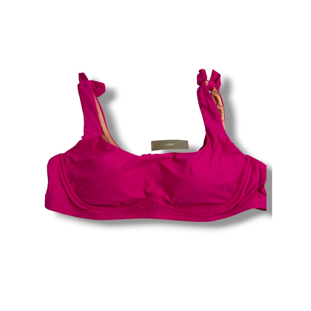 J.Crew Re-Imagined Pink Tie-Shoulder Scoop Bikini Top BF164 Womens 2X NEW